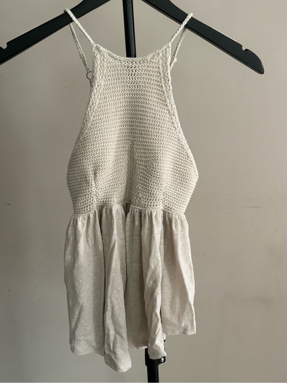 Free People Cream Crochet Knit Babydoll Tank Top Size XS